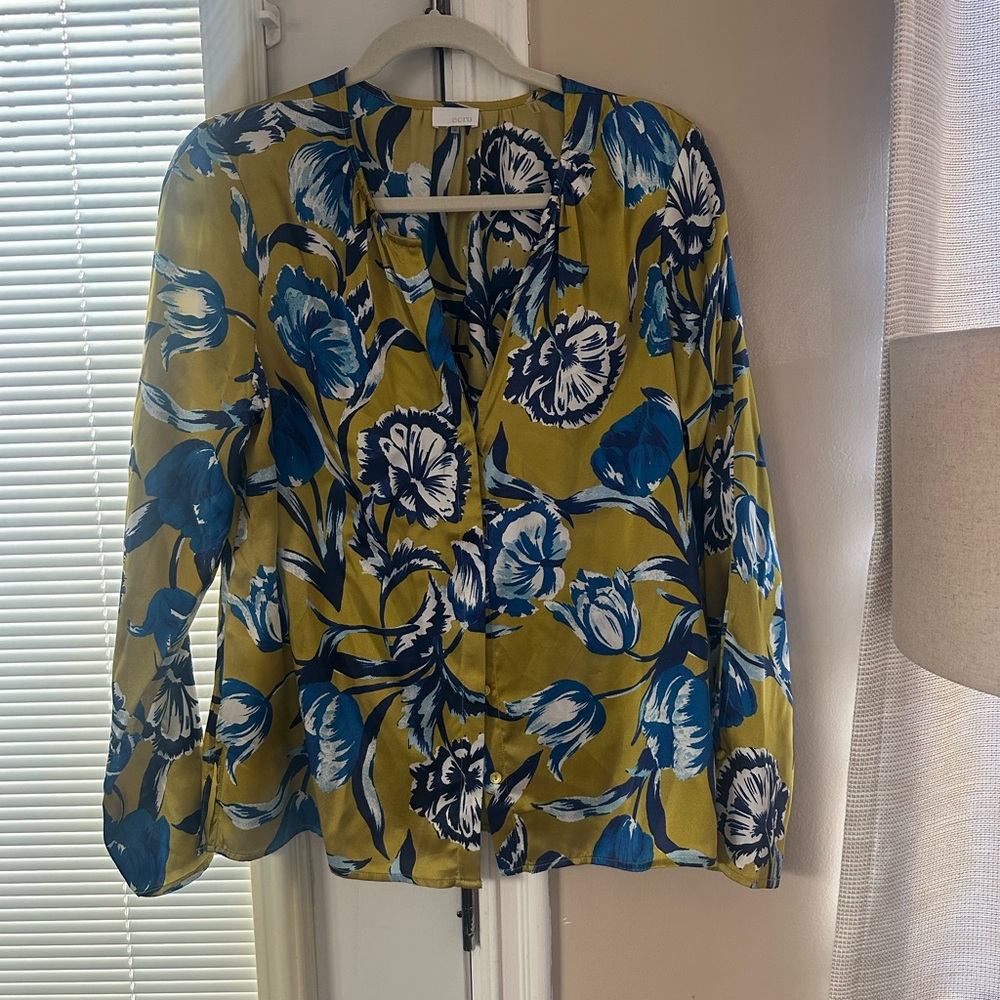 Ecru Floral Blue and Green Women's Top
